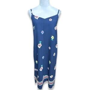 Tommy Hilfiger Midi Shift Dress Floral Print Spaghetti Strap Blue Women's Medium